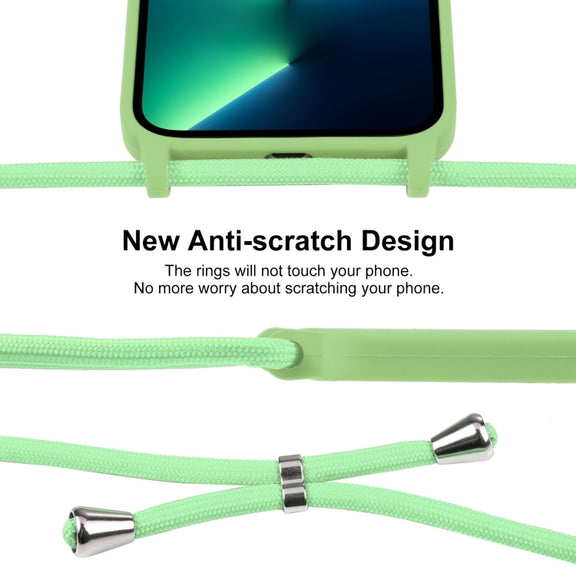 For iPhone 13 Pro Max Crossbody Lanyard Liquid Silicone Case(Matcha Green)