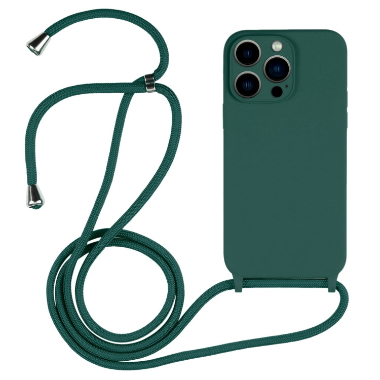 For iPhone 13 Pro Max Crossbody Lanyard Liquid Silicone Case(Clover Green)