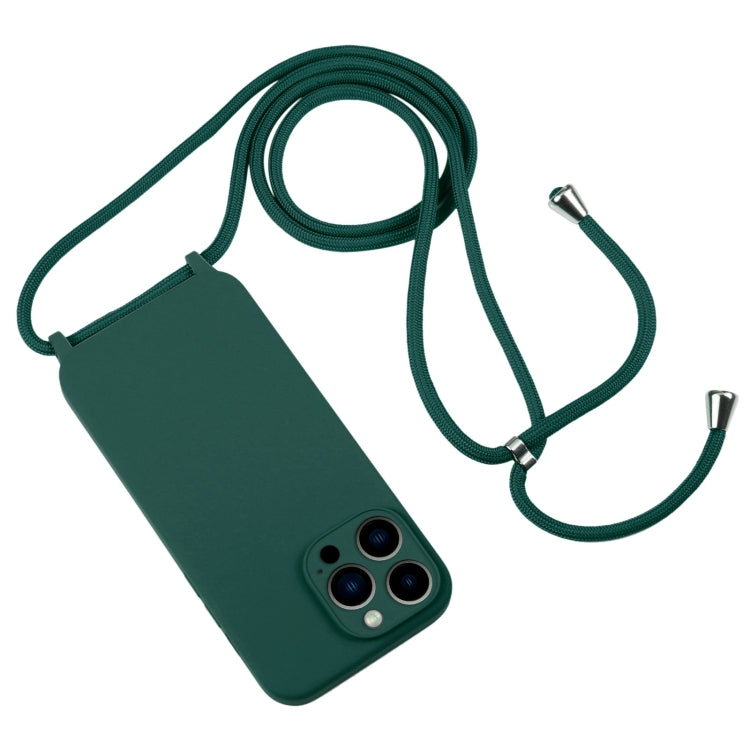 For iPhone 13 Pro Max Crossbody Lanyard Liquid Silicone Case(Clover Green)
