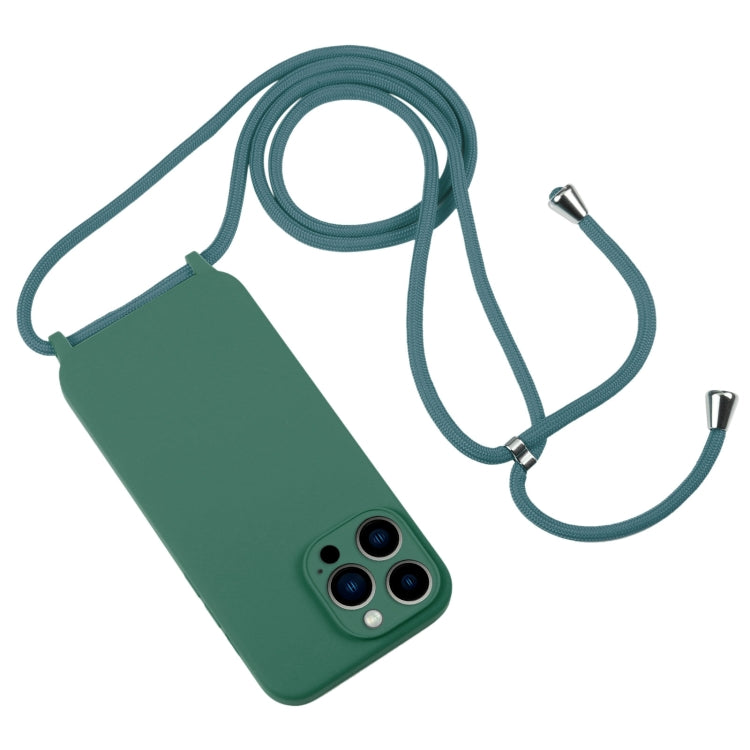 For iPhone 13 Pro Max Crossbody Lanyard Liquid Silicone Case(Pine Needle Green)