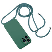 For iPhone 13 Pro Max Crossbody Lanyard Liquid Silicone Case(Pine Needle Green)