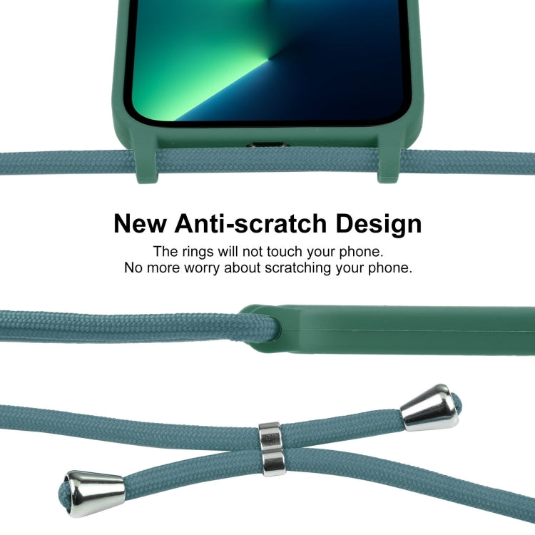 For iPhone 13 Pro Max Crossbody Lanyard Liquid Silicone Case(Pine Needle Green)