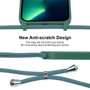 For iPhone 13 Pro Max Crossbody Lanyard Liquid Silicone Case(Pine Needle Green)