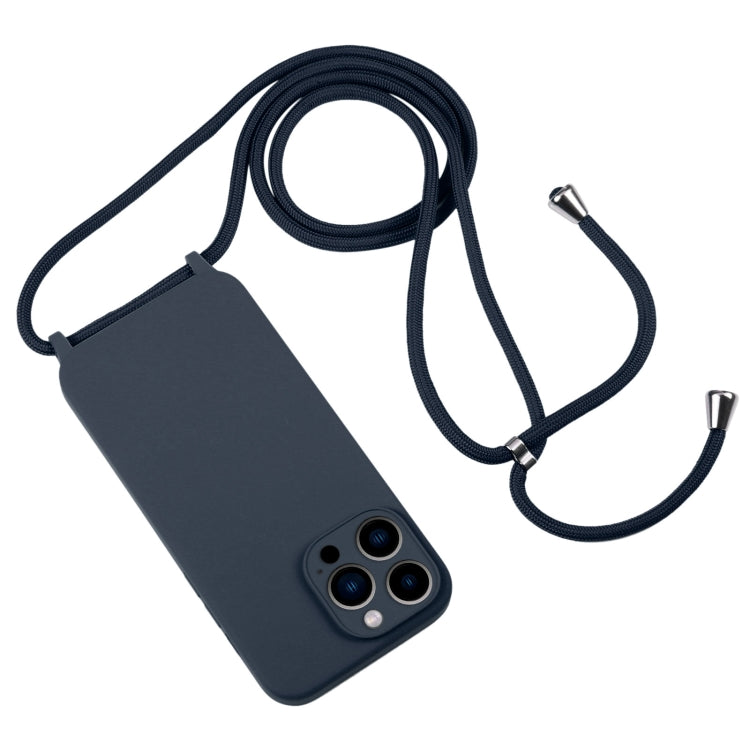 For iPhone 13 Pro Max Crossbody Lanyard Liquid Silicone Case(Midnight Blue)