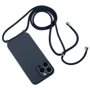 For iPhone 13 Pro Max Crossbody Lanyard Liquid Silicone Case(Midnight Blue)