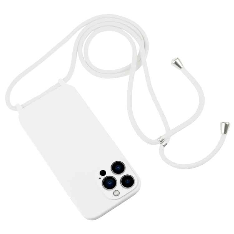 For iPhone 13 Pro Max Crossbody Lanyard Liquid Silicone Case(White)