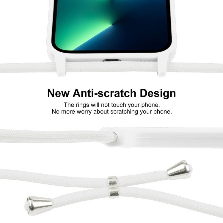 For iPhone 13 Pro Max Crossbody Lanyard Liquid Silicone Case(White)