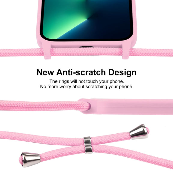 For iPhone 13 Pro Max Crossbody Lanyard Liquid Silicone Case(Pink)
