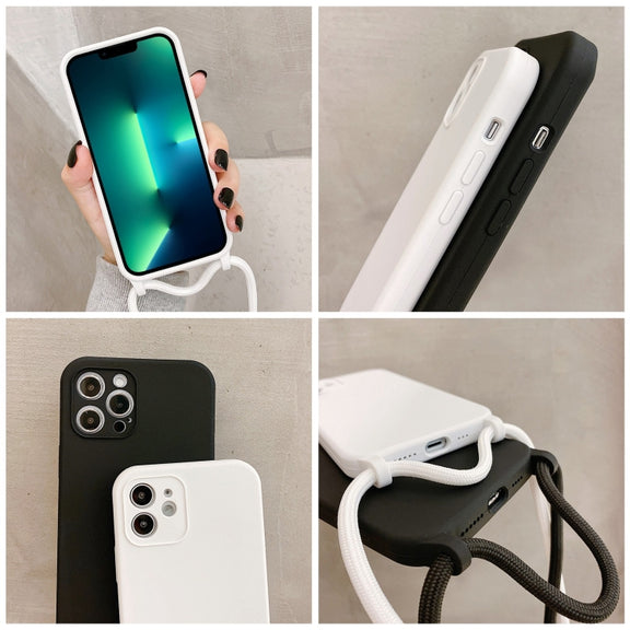 For iPhone 13 Pro Max Crossbody Lanyard Liquid Silicone Case(White)
