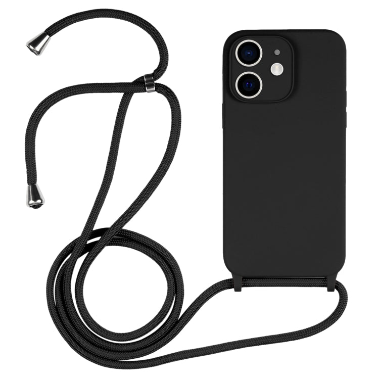 For iPhone 12 Crossbody Lanyard Liquid Silicone Case(Black)