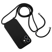 For iPhone 12 Crossbody Lanyard Liquid Silicone Case(Black)