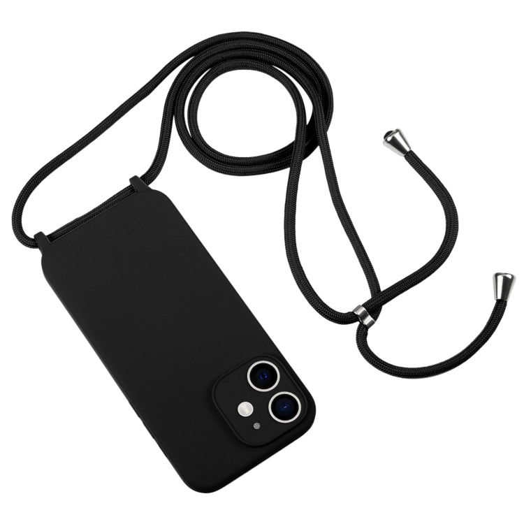 For iPhone 12 Crossbody Lanyard Liquid Silicone Case(Black)