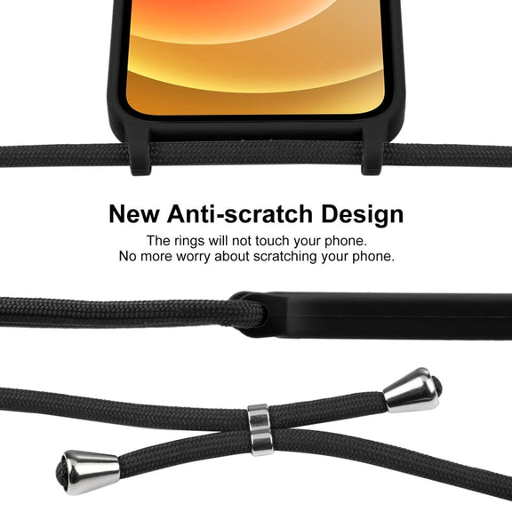 For iPhone 12 Crossbody Lanyard Liquid Silicone Case(Black)