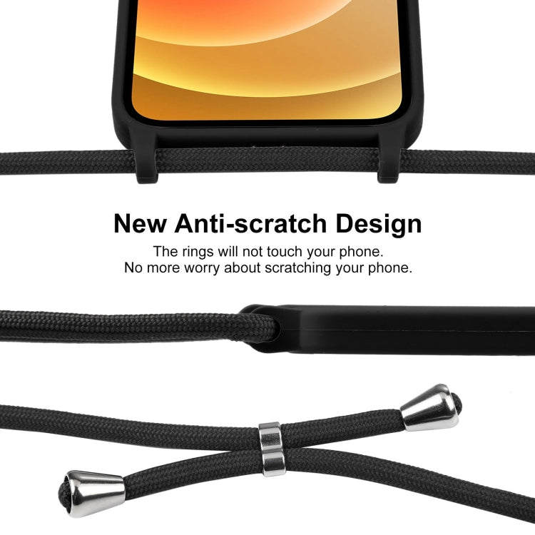 For iPhone 12 Crossbody Lanyard Liquid Silicone Case(Black)