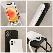 For iPhone 12 Crossbody Lanyard Liquid Silicone Case(Black)