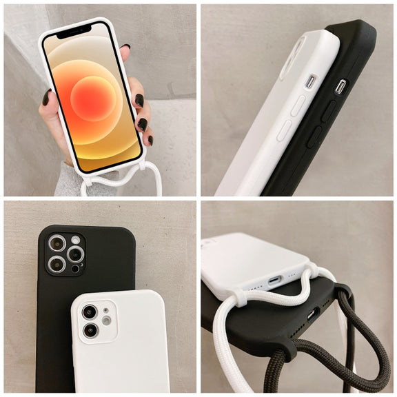 For iPhone 12 Crossbody Lanyard Liquid Silicone Case(Black)