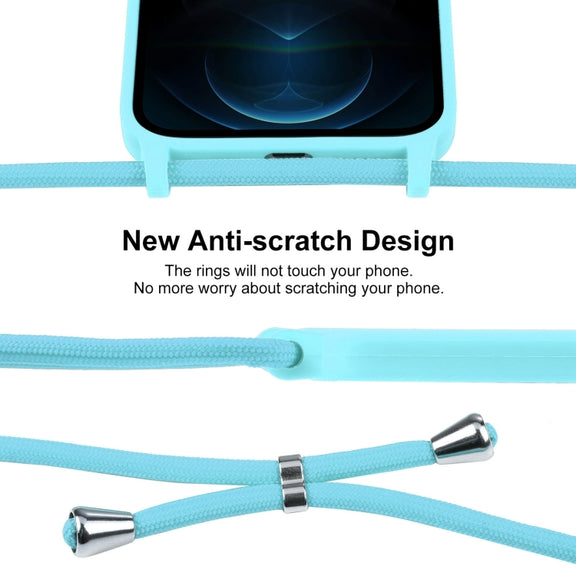 For iPhone 12 Pro Max Crossbody Lanyard Liquid Silicone Case(Ice Blue)