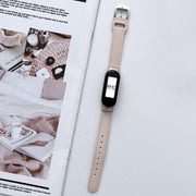 For Xiaomi Mi Band 3 / 4 8-buckle Leather Watch Band(Ivory White)