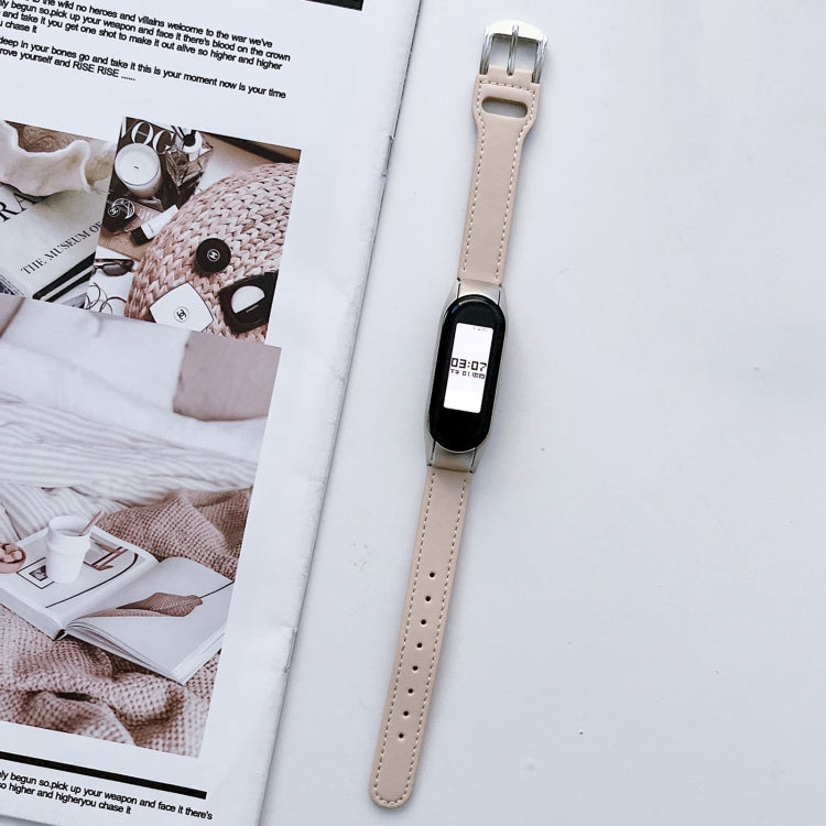 For Xiaomi Mi Band 7 8-buckle Leather Watch Band(Ivory White)