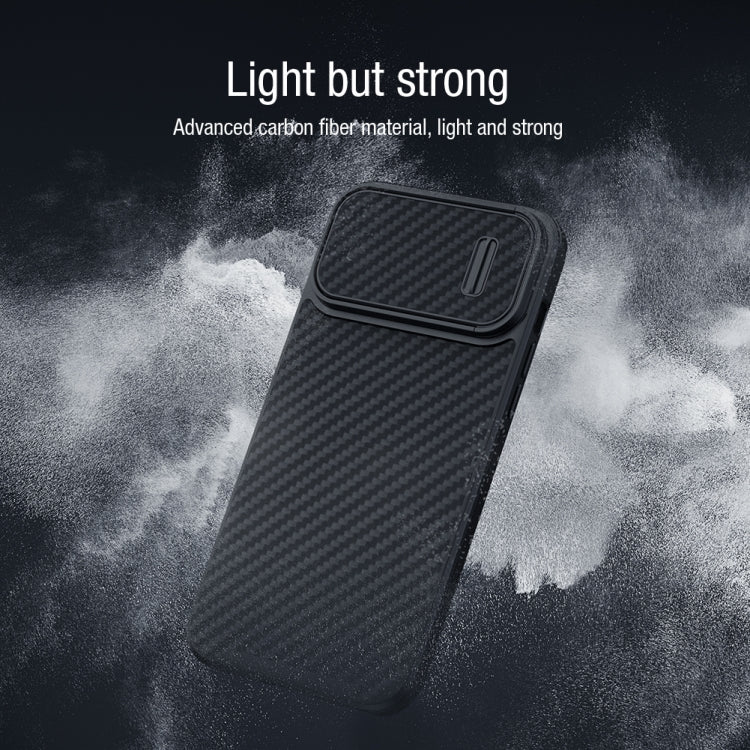 For iPhone 14 NILLKIN Synthetic Fiber Camshield Phone Case(Black)