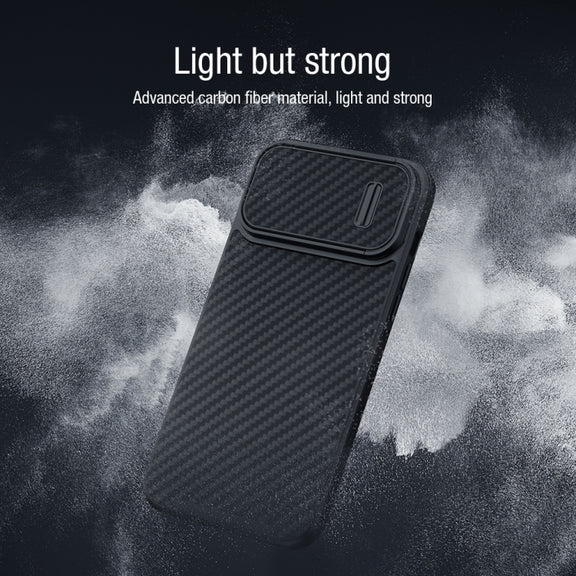 For iPhone 14 NILLKIN Synthetic Fiber Camshield Phone Case(Black)