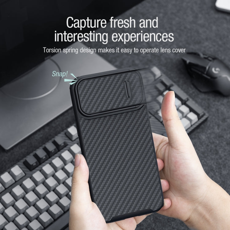 For iPhone 14 NILLKIN Synthetic Fiber Camshield Phone Case(Black)