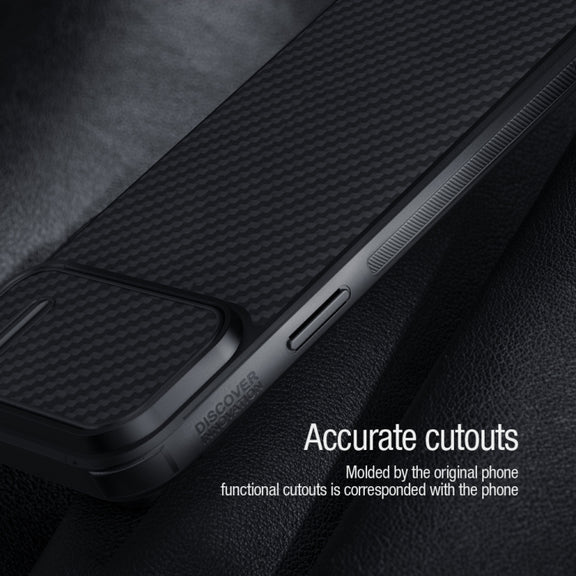 For iPhone 14 NILLKIN Synthetic Fiber Camshield Phone Case(Black)