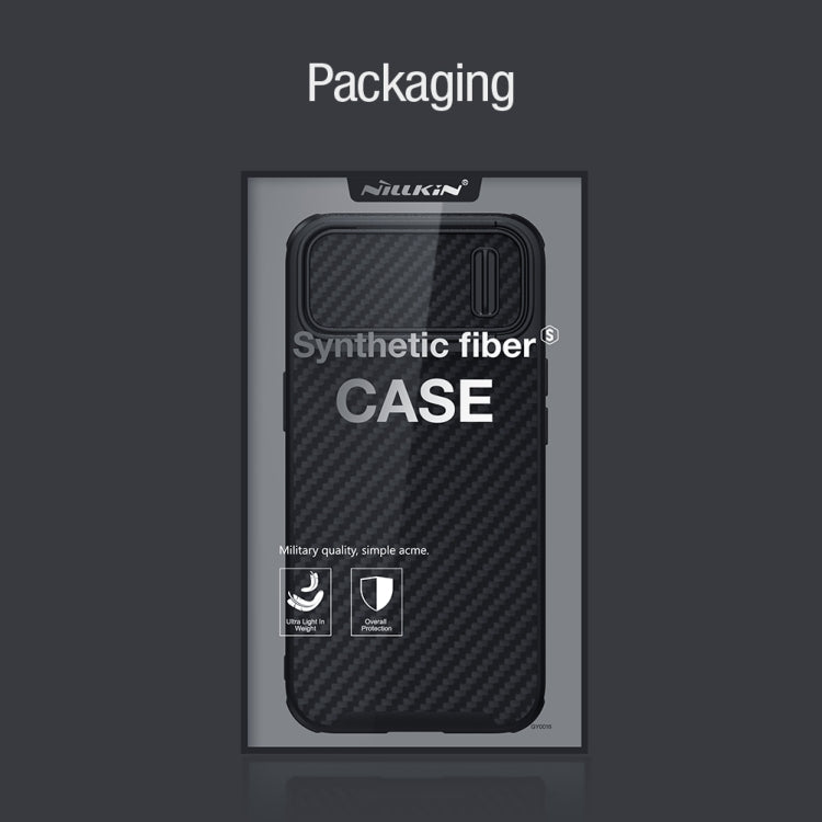For iPhone 14 NILLKIN Synthetic Fiber Camshield Phone Case(Black)