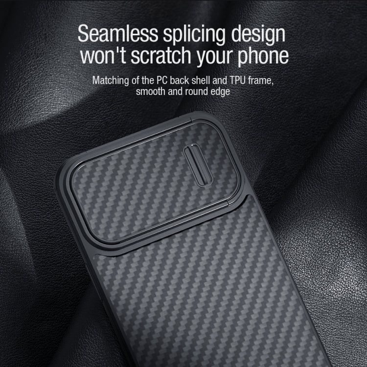For iPhone 14 Plus  NILLKIN Synthetic Fiber Camshield Phone Case(Black)