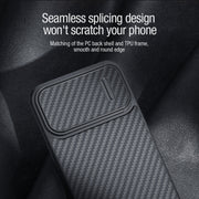 For iPhone 14 Plus  NILLKIN Synthetic Fiber Camshield Phone Case(Black)
