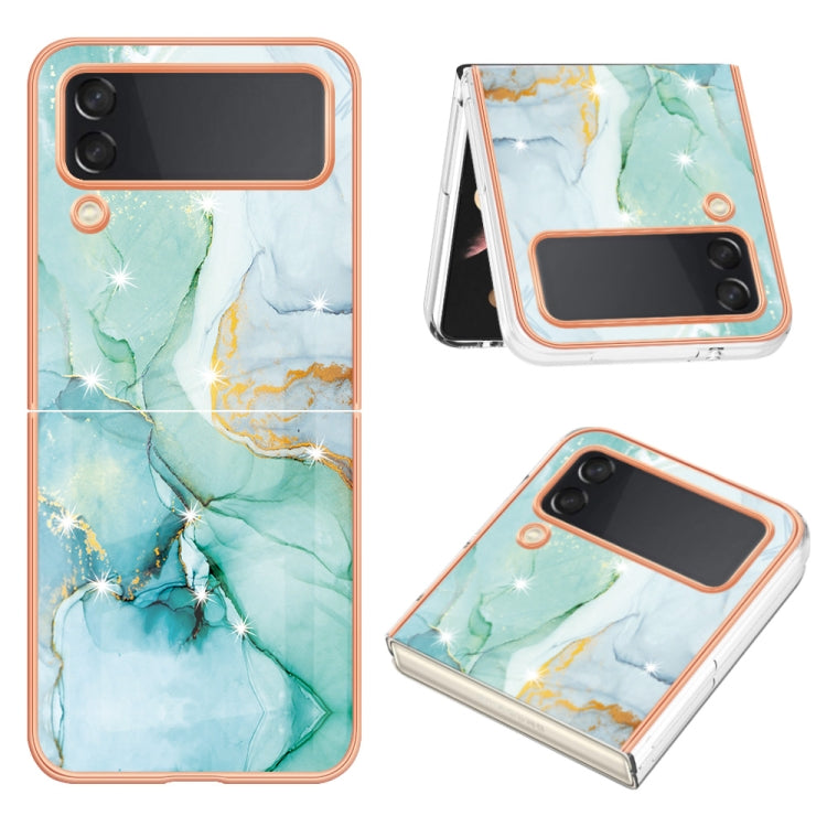For Samsung Galaxy Z Flip4 Electroplating Marble Pattern IMD TPU Phone Case(Green 003)