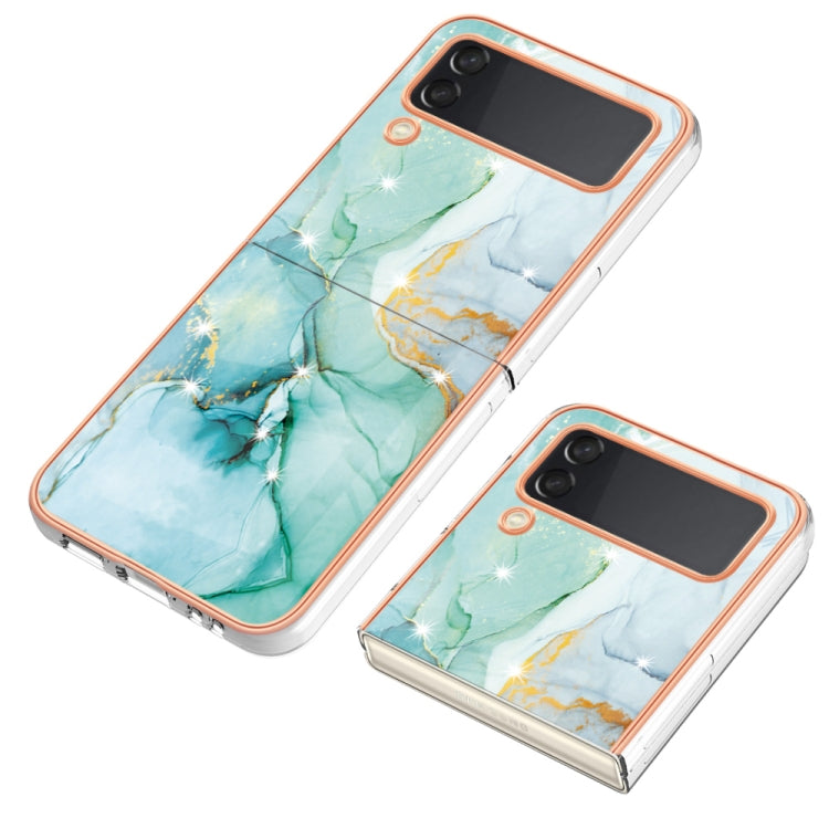 For Samsung Galaxy Z Flip4 Electroplating Marble Pattern IMD TPU Phone Case(Green 003)