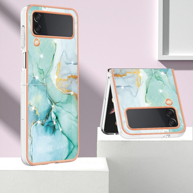 For Samsung Galaxy Z Flip4 Electroplating Marble Pattern IMD TPU Phone Case(Green 003)