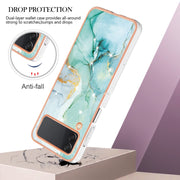 For Samsung Galaxy Z Flip4 Electroplating Marble Pattern IMD TPU Phone Case(Green 003)