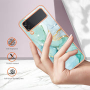 For Samsung Galaxy Z Flip4 Electroplating Marble Pattern IMD TPU Phone Case(Green 003)