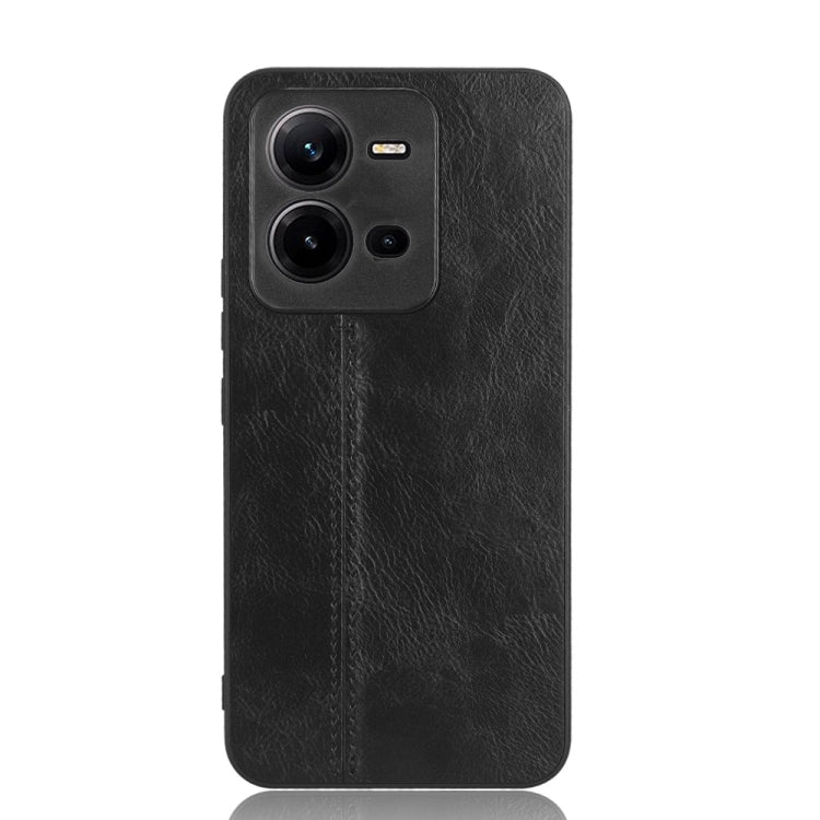 For vivo V25 5G Sewing Cow Pattern Skin PC + PU + TPU Case(Black)