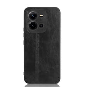 For vivo V25 5G Sewing Cow Pattern Skin PC + PU + TPU Case(Black)