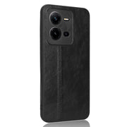 For vivo V25 5G Sewing Cow Pattern Skin PC + PU + TPU Case(Black)