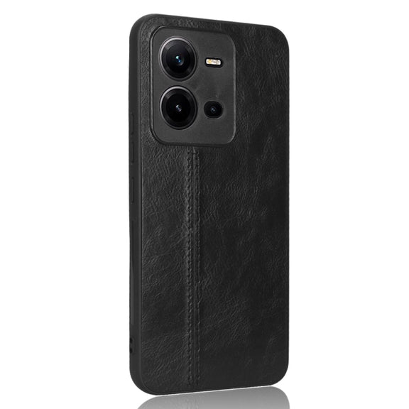 For vivo V25 5G Sewing Cow Pattern Skin PC + PU + TPU Case(Black)