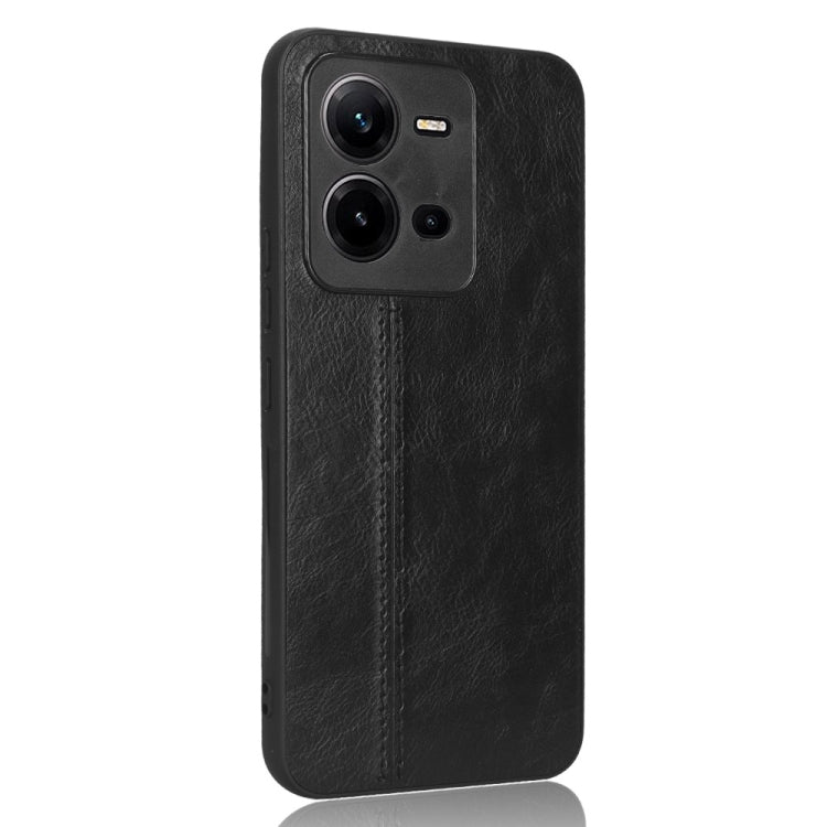 For vivo V25 5G Sewing Cow Pattern Skin PC + PU + TPU Case(Black)