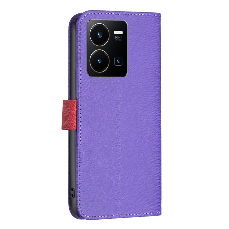 For vivo Y35/Y22 BF13 Color Matching Cross Texture Leather Phone Case(Purple)
