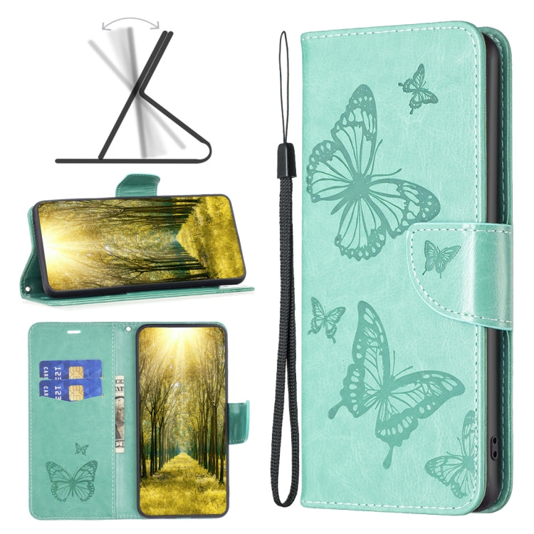 For Samsung Galaxy A04 4G Two Butterflies Embossing Leather Phone Case(Green)