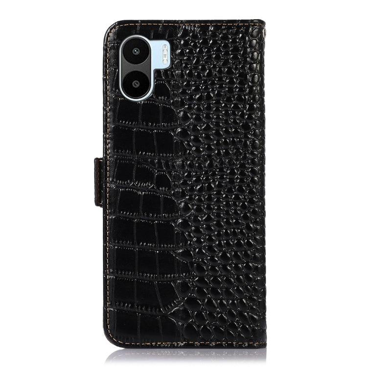 For Xiaomi Redmi A1 Crocodile Top Layer Cowhide Leather Phone Case(Black)