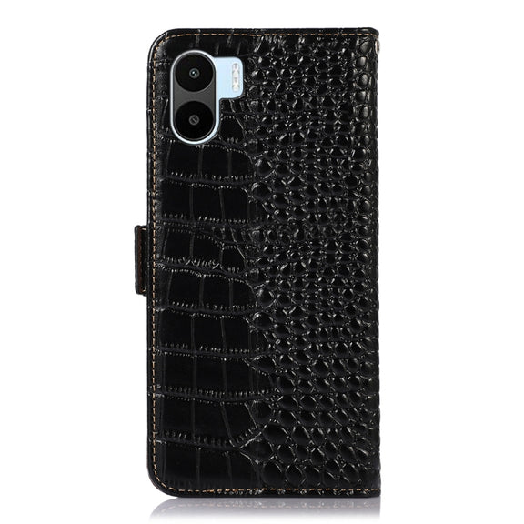 For Xiaomi Redmi A1 Crocodile Top Layer Cowhide Leather Phone Case(Black)
