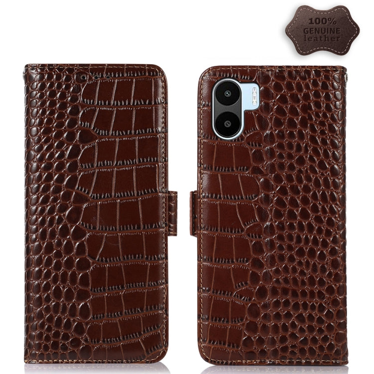 For Xiaomi Redmi A1 Crocodile Top Layer Cowhide Leather Phone Case(Brown)