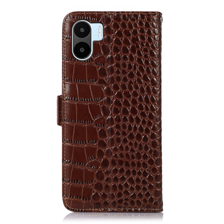 For Xiaomi Redmi A1 Crocodile Top Layer Cowhide Leather Phone Case(Brown)