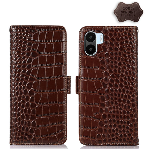 For Xiaomi Redmi A1 Crocodile Top Layer Cowhide Leather Phone Case(Brown)