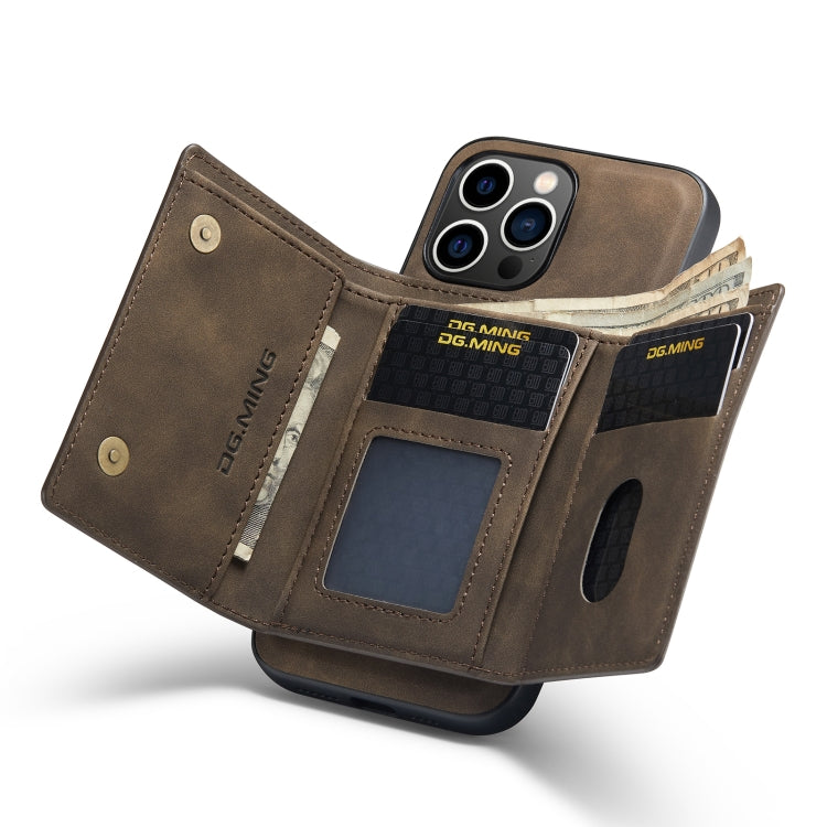 For iPhone 14 Pro DG.MING M1 Series 3-Fold Multi Card Wallet Leather Case(Coffee)