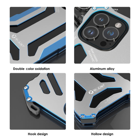 For iPhone 14 Pro Max R-JUST RJ17 Shockproof Armor Metal Phone Case(Blue)