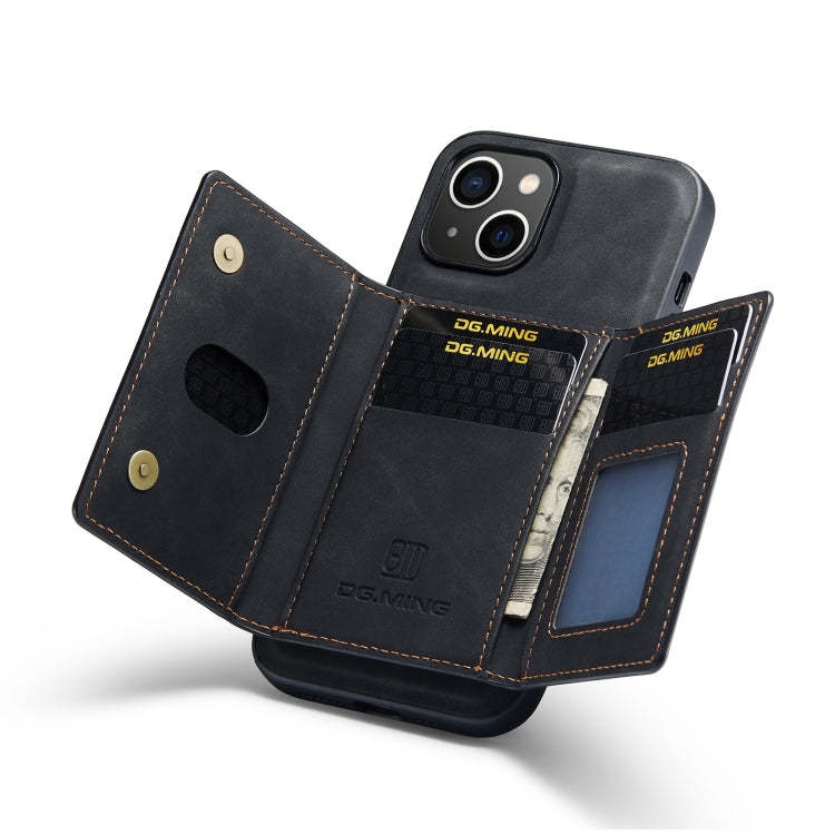 For iPhone 14 DG.MING M2 Series 3-Fold Card Bag Leather Case(Black)